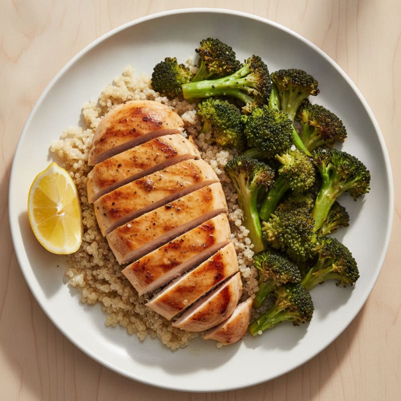 Grilled Chicken Breast with Roasted Broccoli and Quinoa