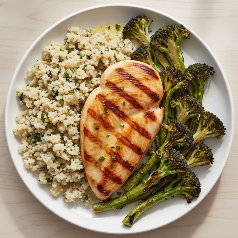 Grilled Chicken Breast with Quinoa and Roasted Broccoli