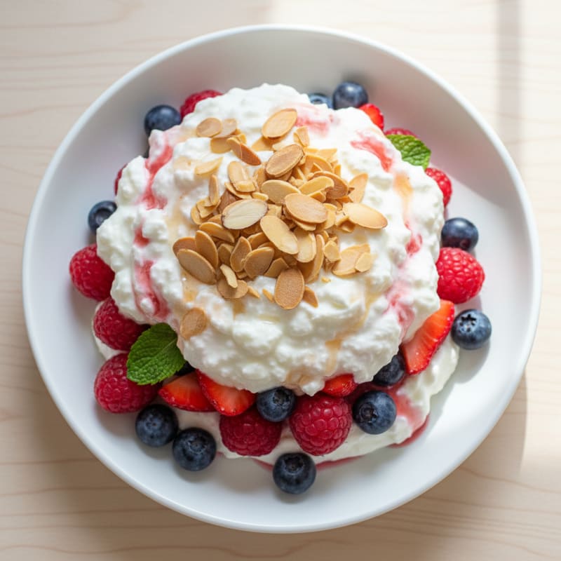 Greek Yogurt Protein Parfait with Mixed Berries and Almonds