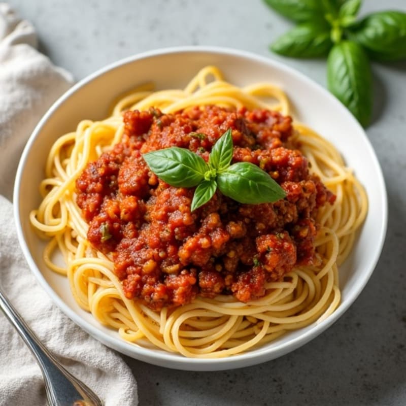 Hearty Turkey Meat Sauce with Whole Wheat Spaghetti and Fresh Herbs