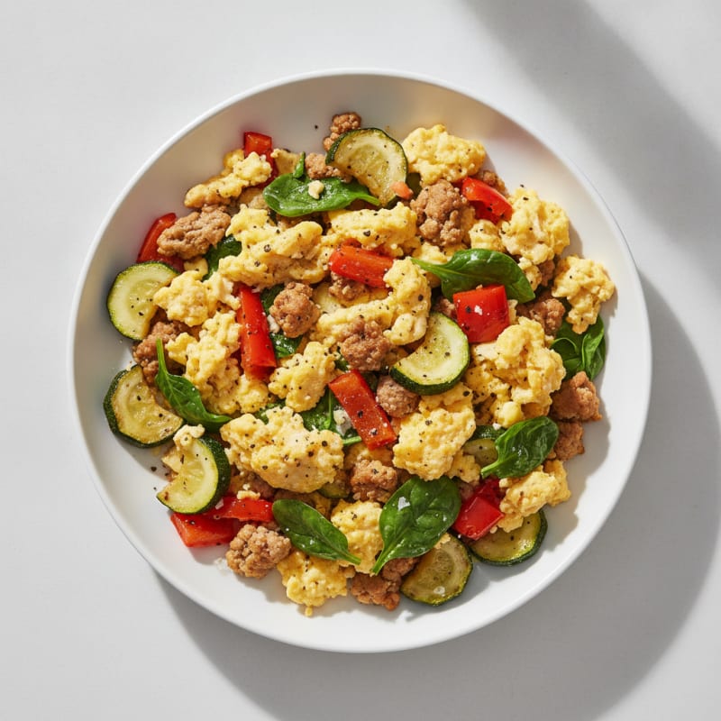 Hearty Scrambled Eggs with Roasted Vegetables