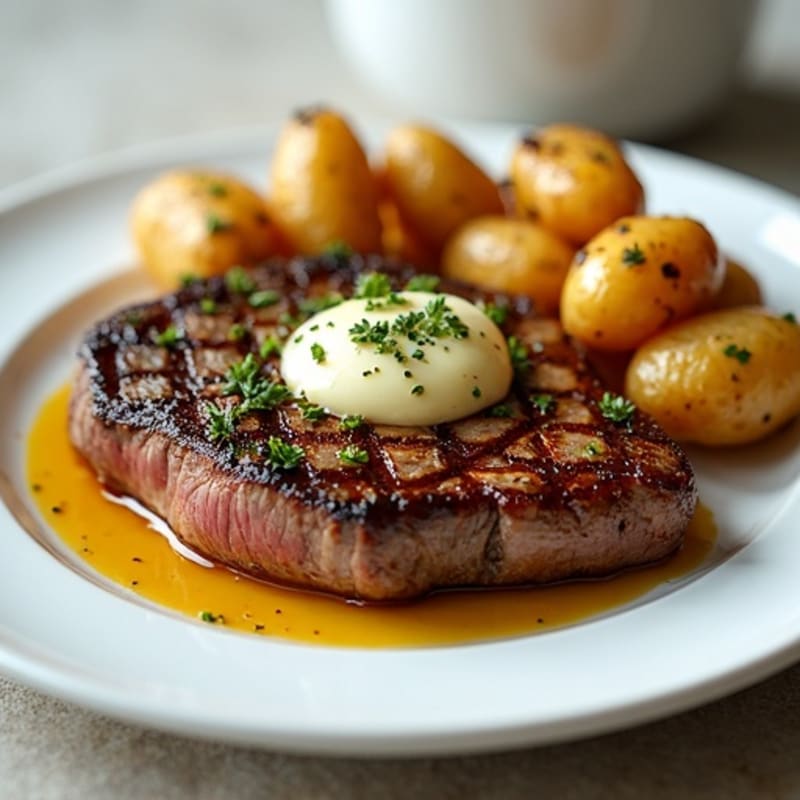 Herb-Garlic Butter Seared Steak with Roasted Baby Potatoes