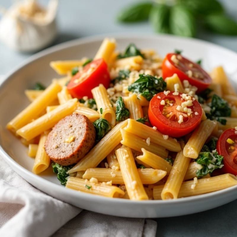 Creamy Cheesy Chicken Sausage and Whole Wheat Pasta Skillet