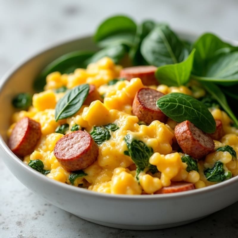 Egg White and Turkey Sausage Scramble with Spinach