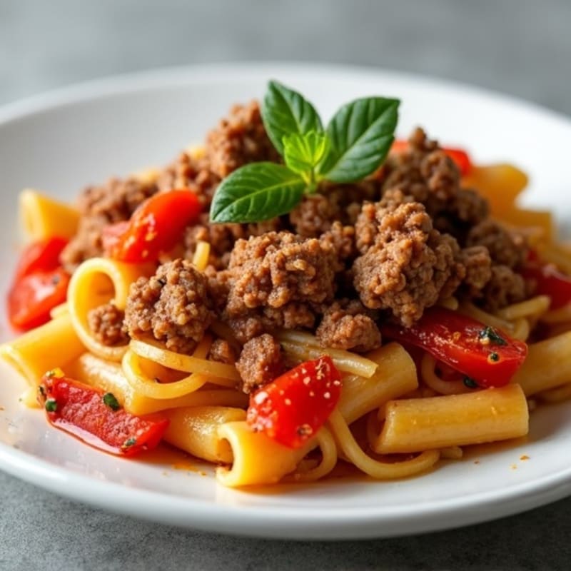 Lean Ground Beef Pasta with Roasted Sweet Peppers