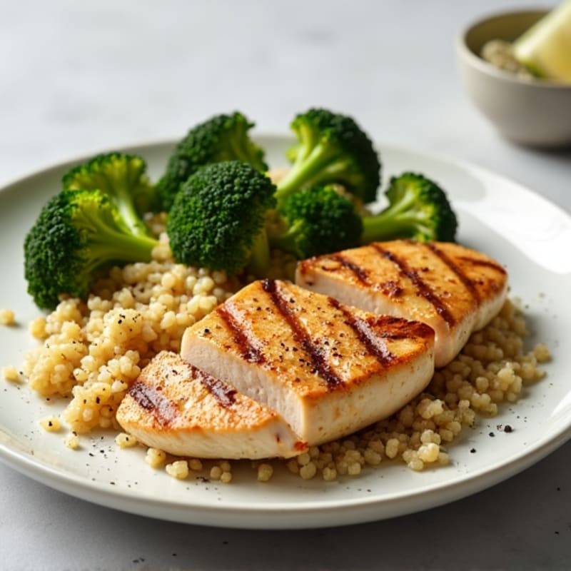 Grilled Chicken Breast with Quinoa and Roasted Broccoli