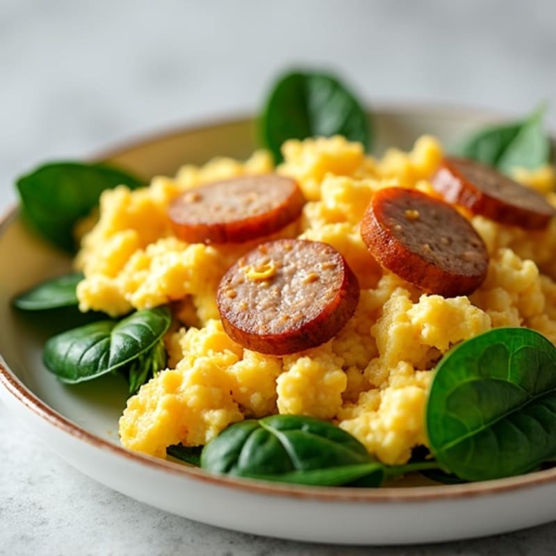 Egg White and Turkey Sausage Scramble with Spinach
