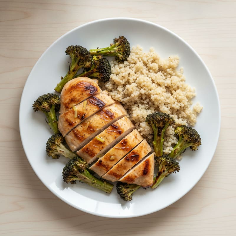 Grilled Chicken Breast with Quinoa and Roasted Broccoli