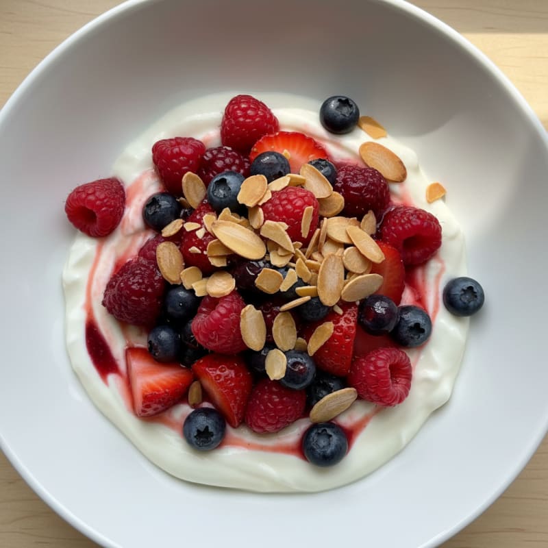Greek Yogurt Protein Parfait with Mixed Berries and Almonds