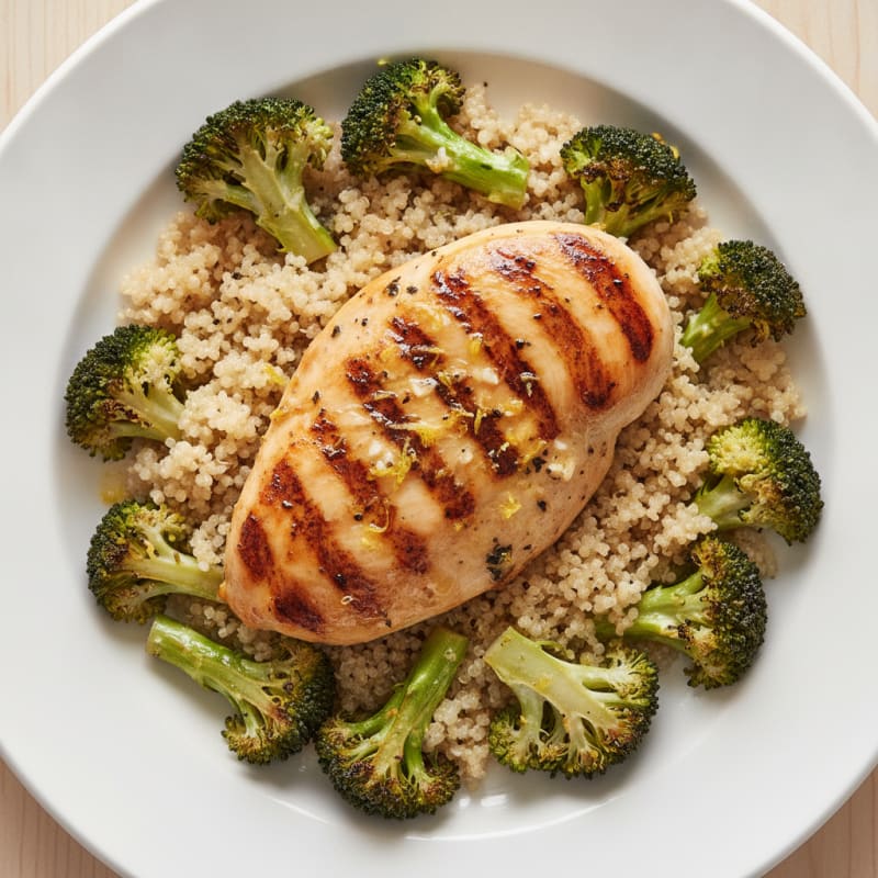 Grilled Chicken Breast with Quinoa and Roasted Broccoli