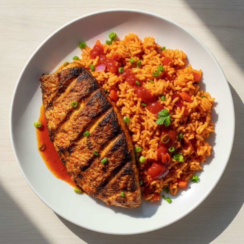 Nigerian Grilled Fish with Jollof Rice