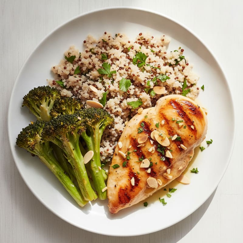 Grilled Lemon Garlic Chicken Breast with Quinoa and Roasted Broccoli