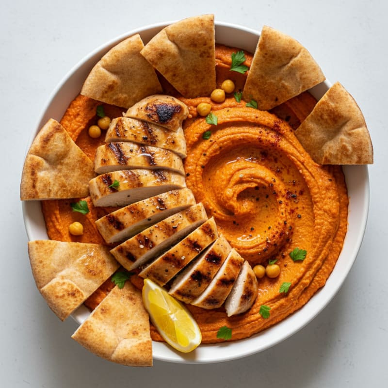 Roasted Red Pepper Hummus with Warm Pita