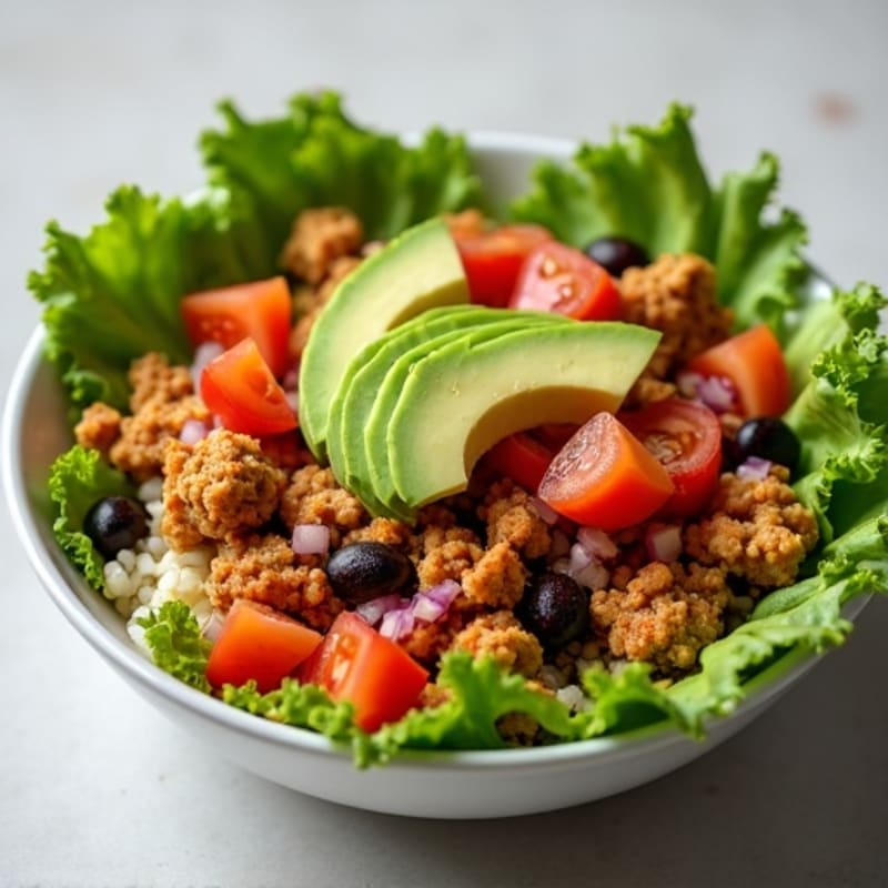 Spicy Ground Chicken Taco Bowl with Fresh Pico and Creamy Avocado