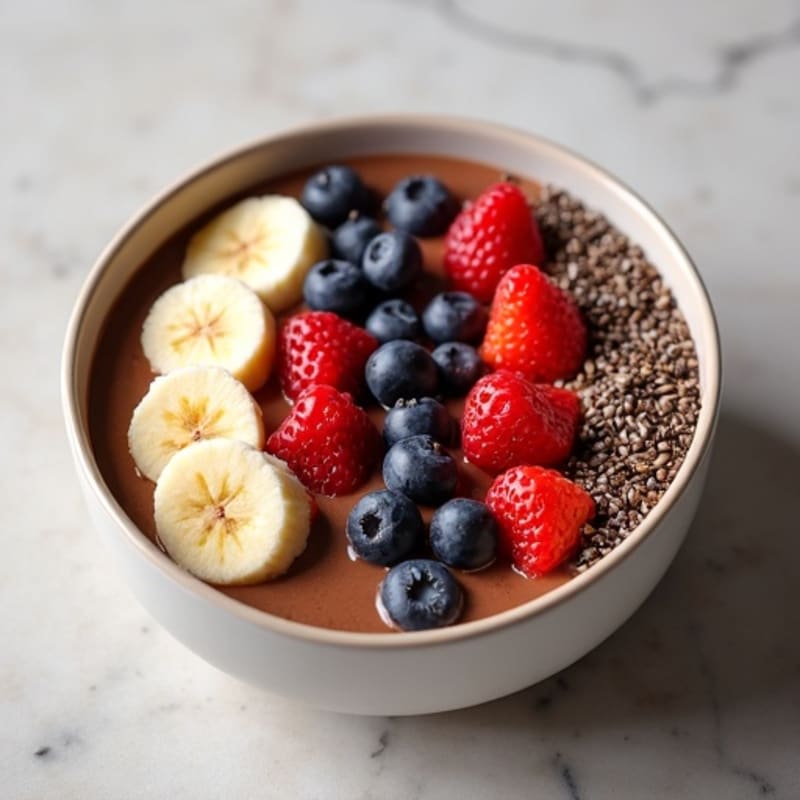 Creamy Chocolate Protein Smoothie Bowl with Fresh Berries and Chia Seeds
