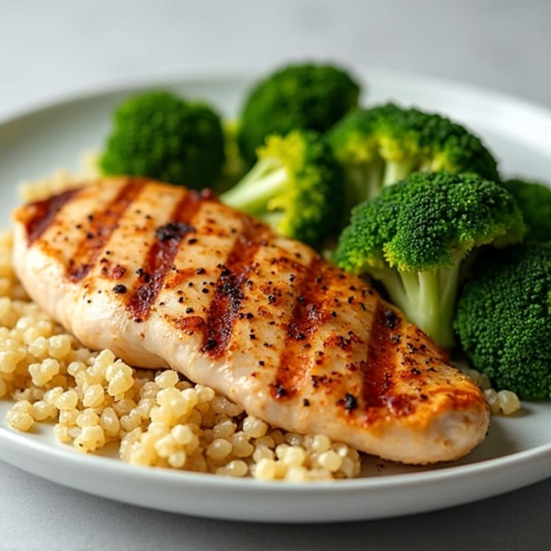 Grilled Chicken Breast with Roasted Broccoli and Quinoa