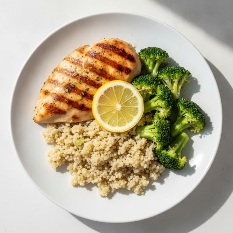 Grilled Chicken Breast with Quinoa and Steamed Broccoli