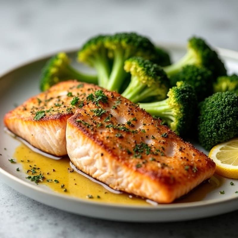 Herb-Crusted Pan Seared Salmon with Roasted Broccoli