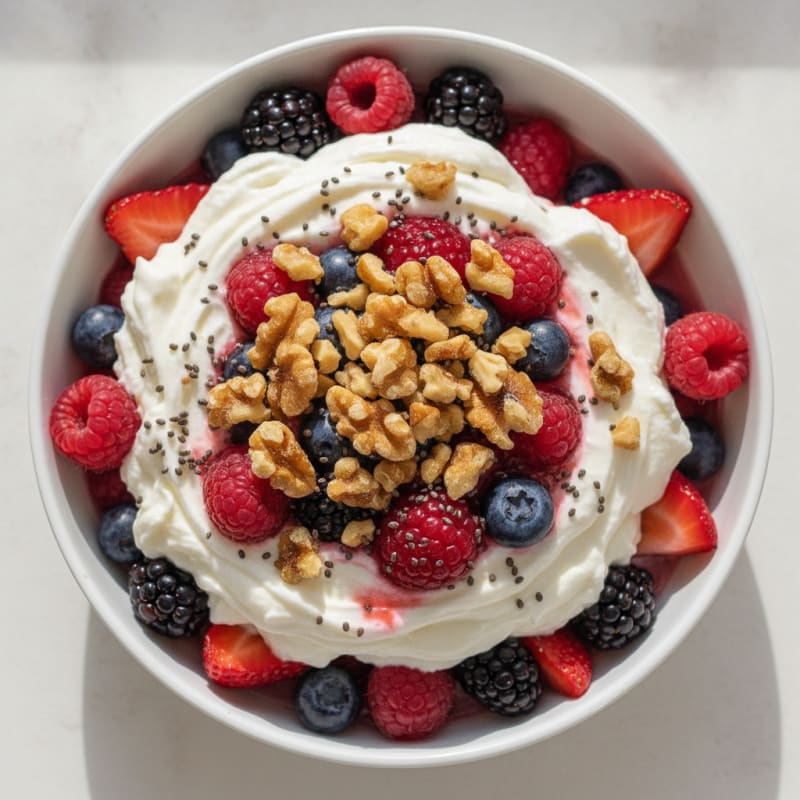 Silky Vanilla Greek Yogurt Protein Parfait with Mixed Berries
