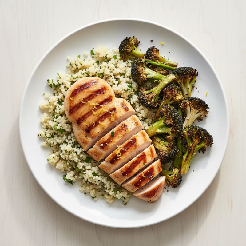 Grilled Chicken Breast with Quinoa and Roasted Broccoli