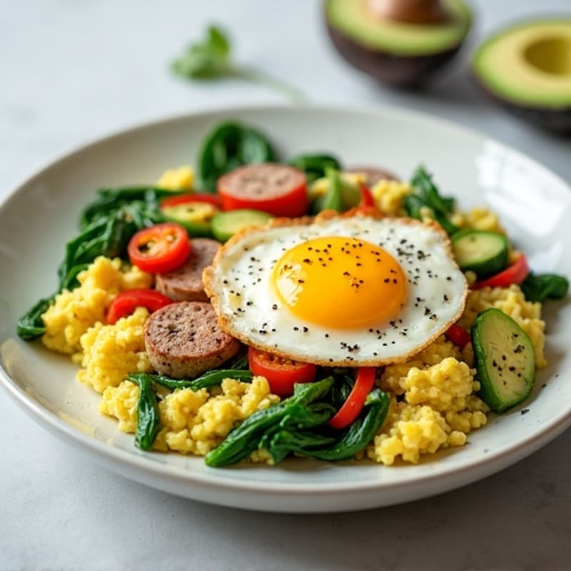 Egg White Scramble with Spinach and Turkey Sausage