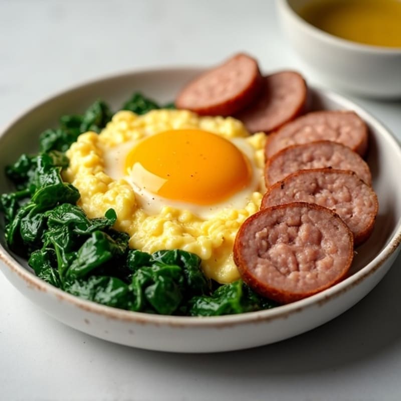 Scrambled Egg Whites with Turkey Sausage and Sautéed Spinach