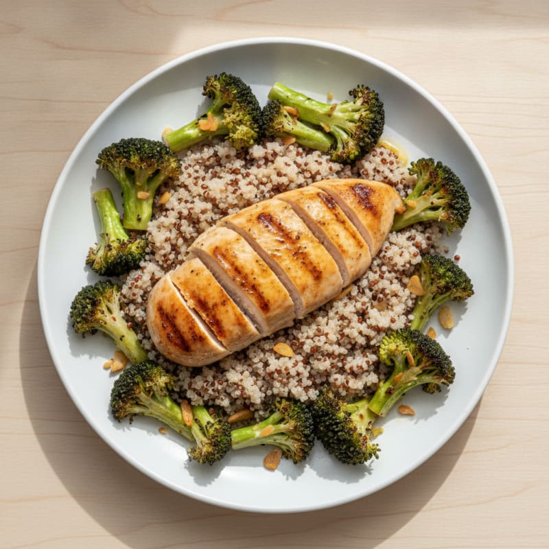 Grilled Chicken Breast with Quinoa and Roasted Broccoli