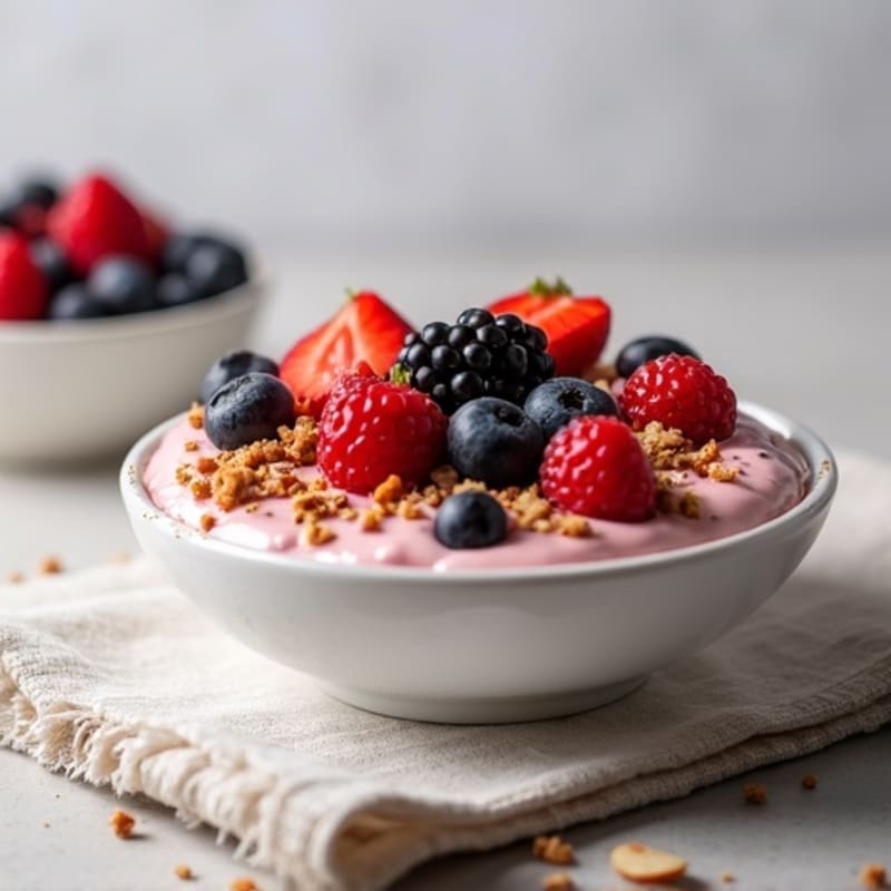 Silky Protein Greek Yogurt Bowl with Mixed Berries and Almond Butter
