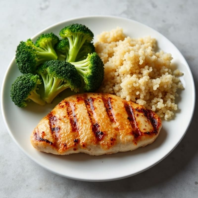 Grilled Chicken Breast with Steamed Broccoli and Quinoa