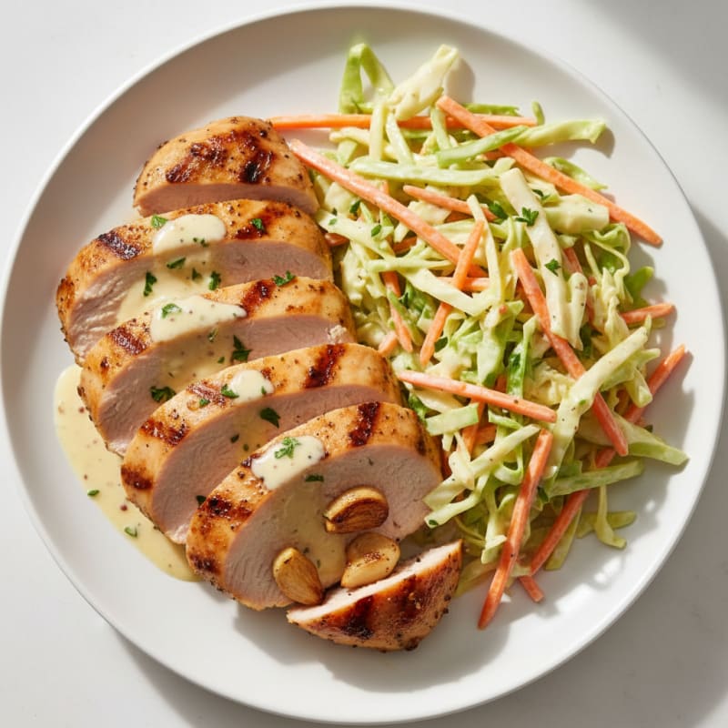 Grilled Turkey Breast with Crunchy Cabbage Slaw