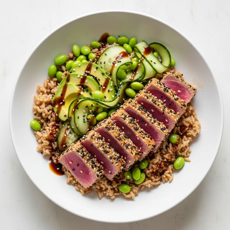 Seared Tuna Edamame Rice Bowl