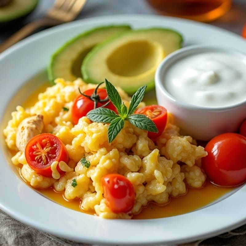 Egg White Scramble with Chicken Breast and Sautéed Tomatoes