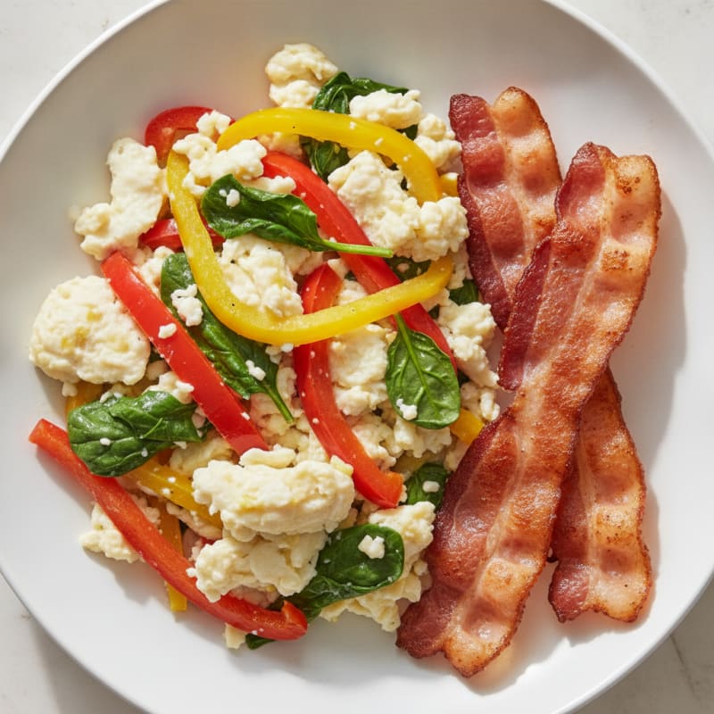 Egg White Veggie Scramble with Turkey Bacon
