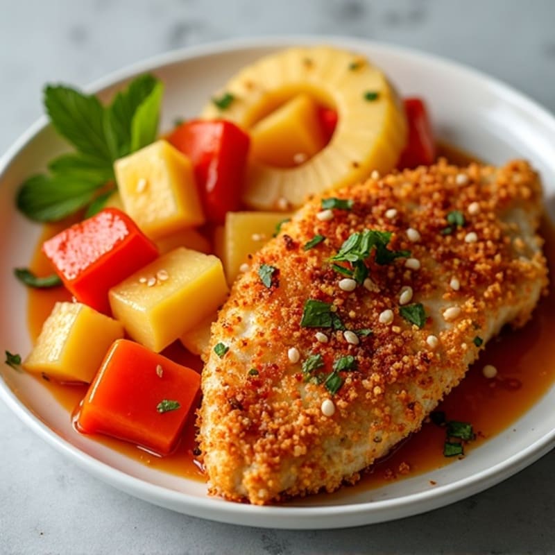 Crispy Baked Sweet and Sour Chicken with Roasted Bell Peppers and Pineapple