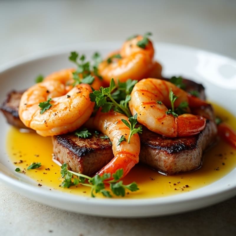Garlic-Herb Seared Steak and Lemon Butter Shrimp