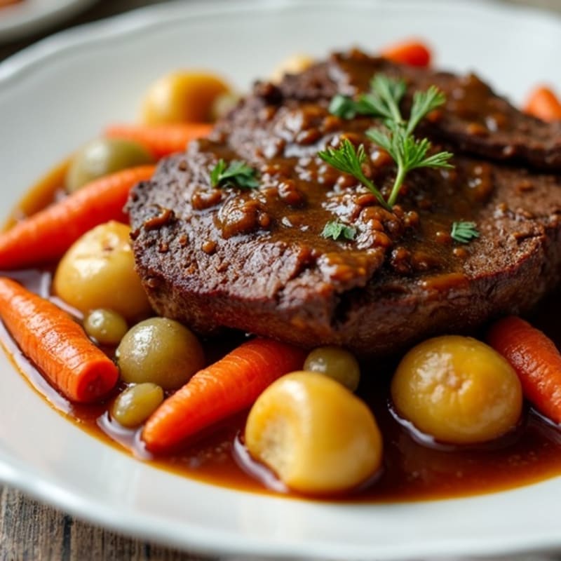 Tender Slow-Cooked Beef Pot Roast with Roasted Root Vegetables