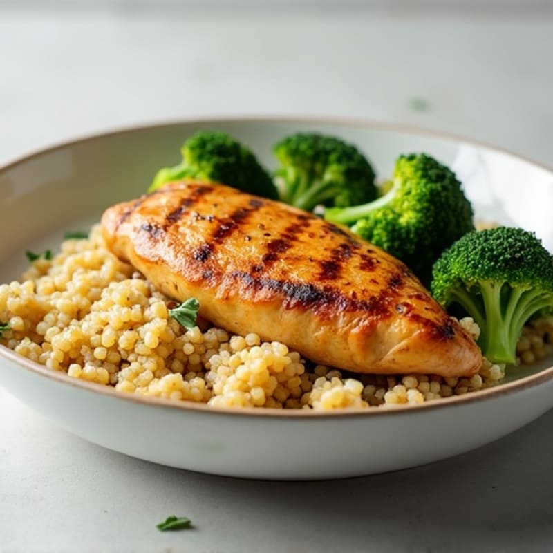 Grilled Chicken Breast with Quinoa and Roasted Broccoli