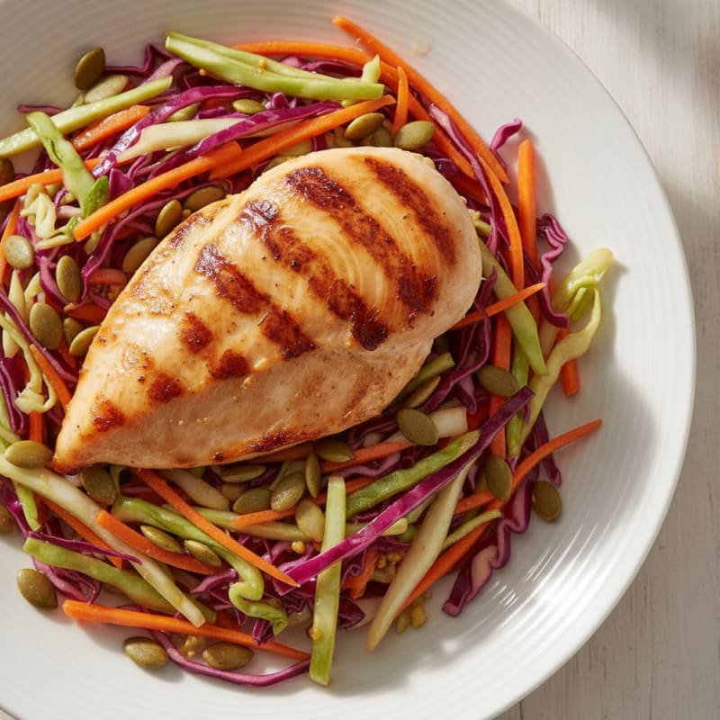 Grilled Chicken Breast with Crunchy Cabbage Slaw