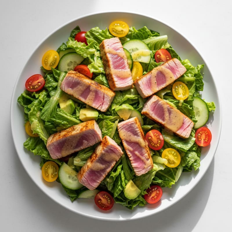 Grilled Tuna Salad with Crisp Romaine and Cherry Tomatoes