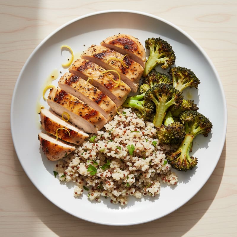 Grilled Chicken Breast with Quinoa and Roasted Broccoli