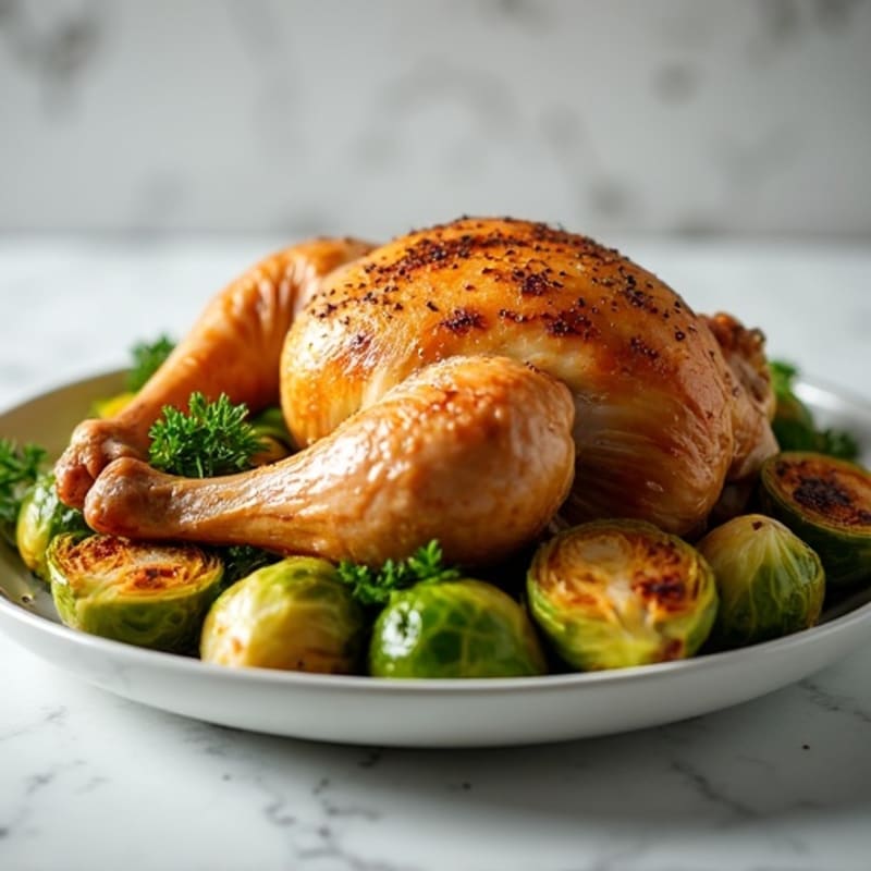 Rotisserie Chicken with Crispy Roasted Brussels Sprouts