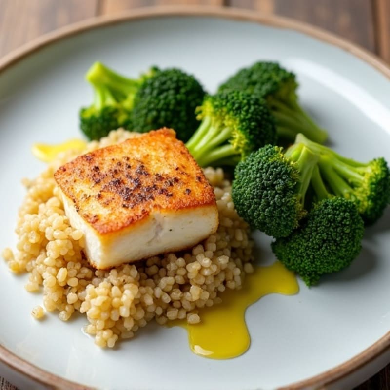 Seared Cod with Steamed Broccoli and Quinoa