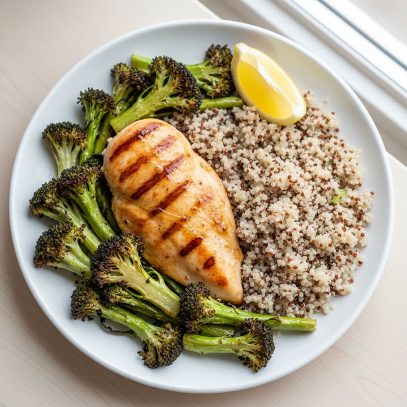 Grilled Chicken Breast with Roasted Broccoli and Quinoa