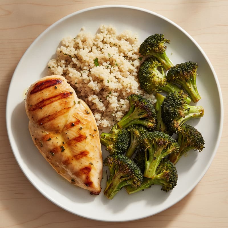 Grilled Chicken Breast with Roasted Broccoli and Quinoa