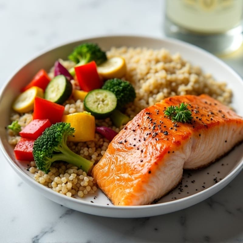 Flaky Baked Salmon with Roasted Vegetables and Quinoa