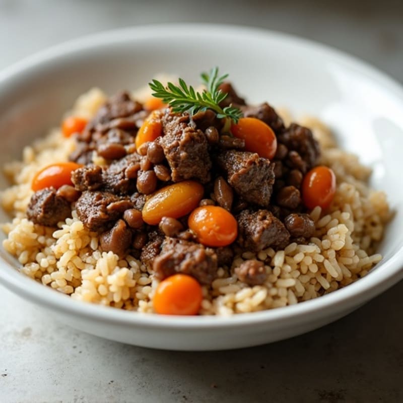 Tender Braised Beef with Cabbage, Black Eyed Peas, and Brown Rice