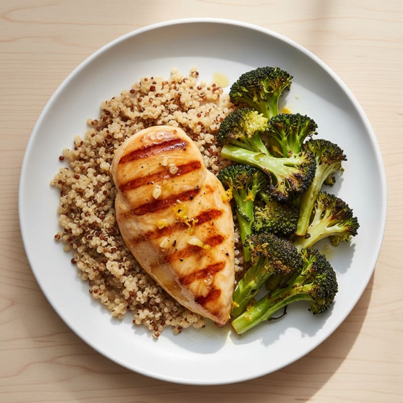 Grilled Chicken Breast with Roasted Broccoli and Quinoa