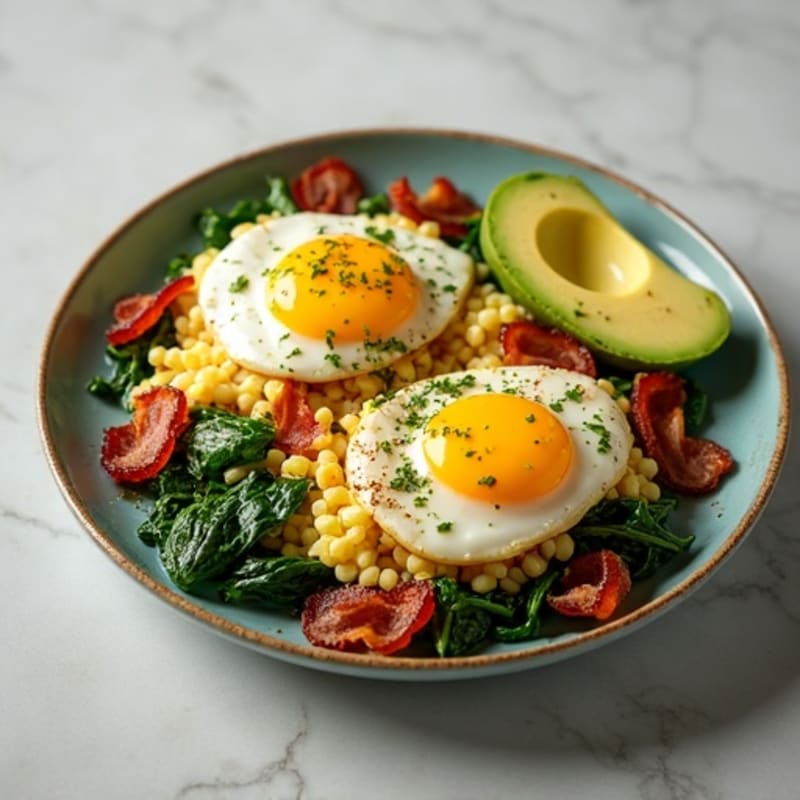 Crispy Turkey Bacon and Egg White Scramble with Sautéed Spinach