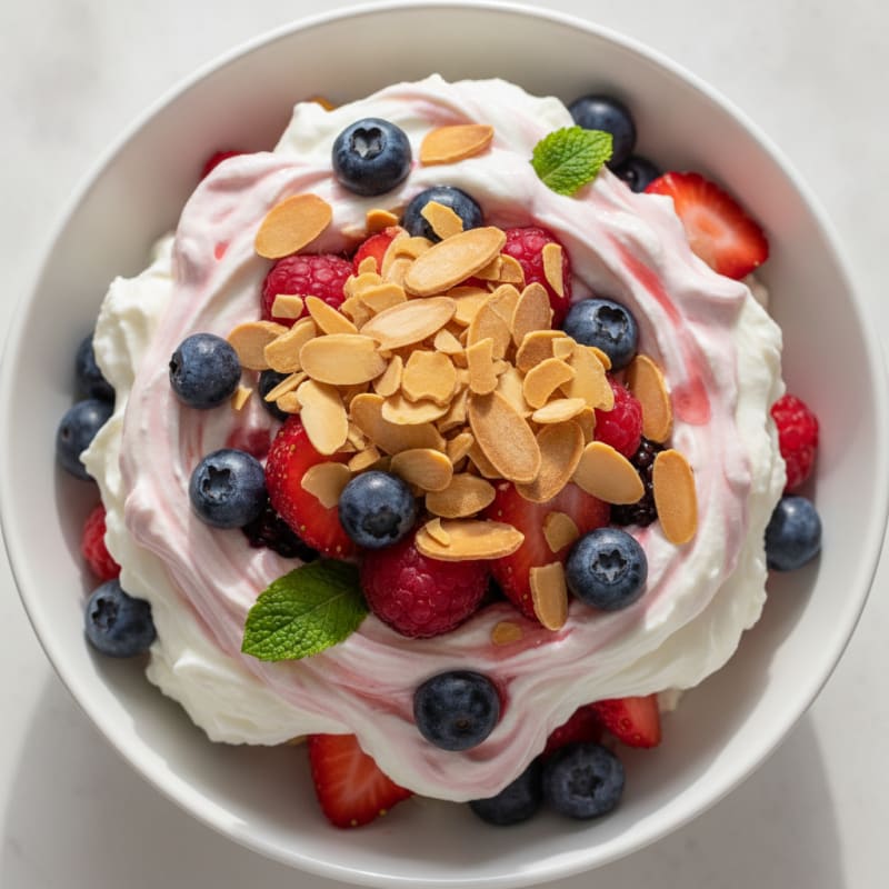 Greek Yogurt Protein Parfait with Mixed Berries and Almonds