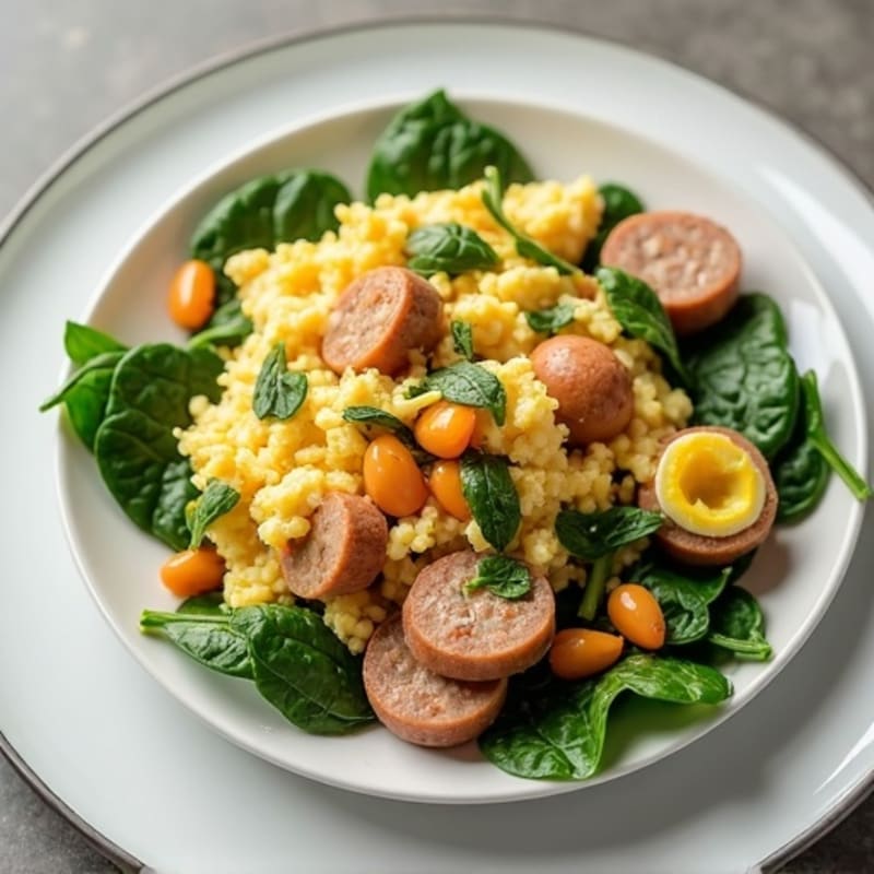 Egg White Scramble with Spinach and Turkey Sausage